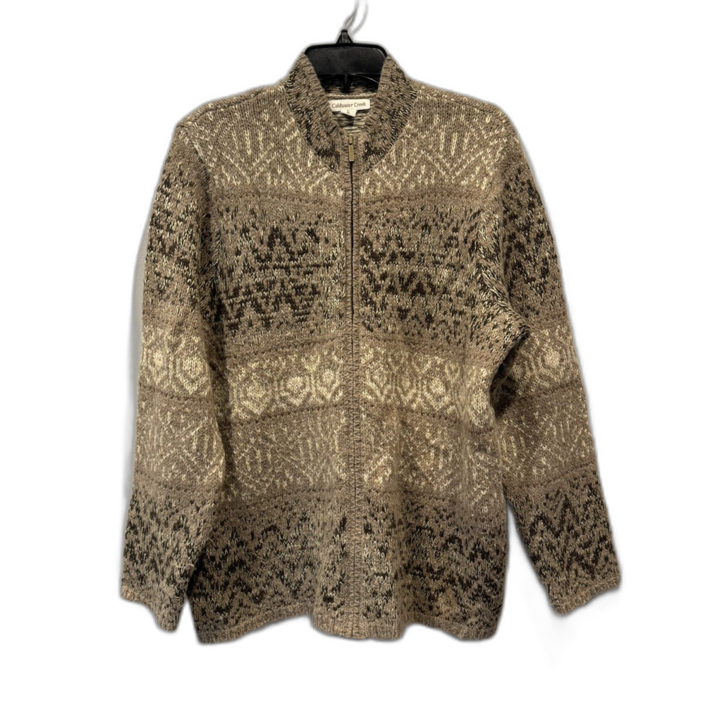 Coldwater Creek Cardigan Wool Alpaca Cashmere Fair Isle Zip Front Knit Women XL